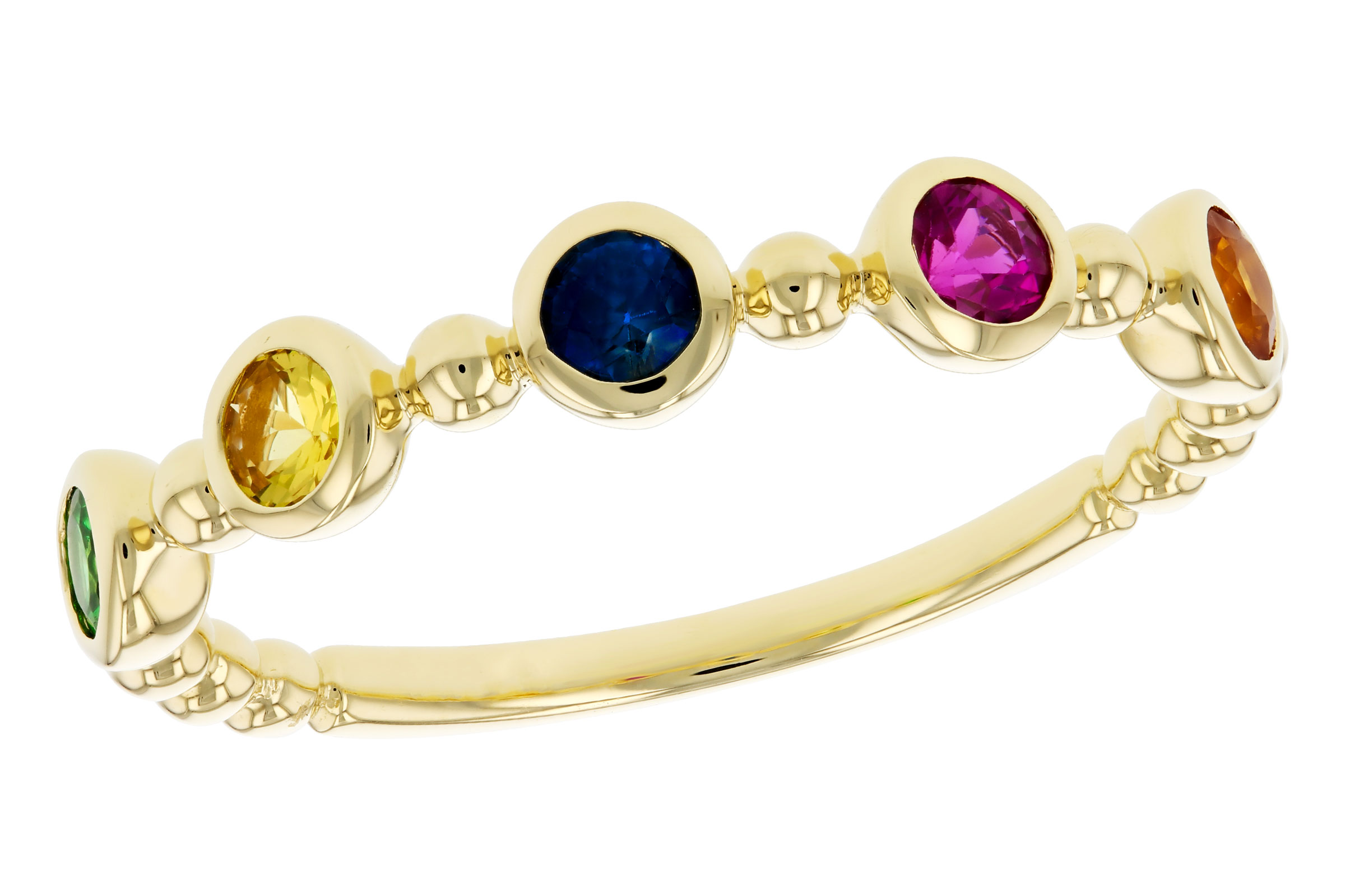 E312-00278: LDS WED RG .52 TW MULTI-COLOR SAPPH & GREEN GARNET
